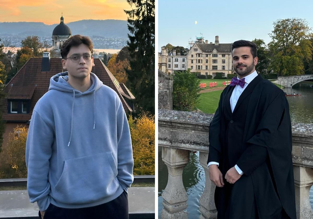 A la izquierda, Samuel María Andrés Luque; a la derecha, Rafael José Fernández-Delgado. Ambos en Suiza y Reino Unido, donde estudian el máster.
