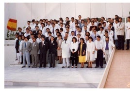 Inauguración del edificio de I+D de Fujitsu, en 1988.