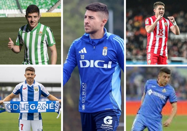 Portillo, en sus diferentes etapas en el Betis, Almería,Leganés y Getafe, y en el centro, ahora con el Oviedo.