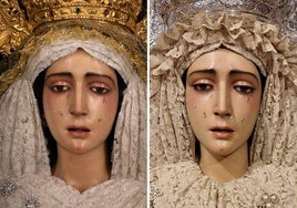 La Virgen del Gran Poder, antes (izquierda) y después (derecha) del proceso restaurador.