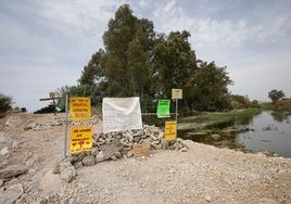 Carteles de protesta en la zona fluvial contigua a la Vega de Mestanza.