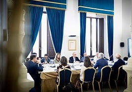 Salado y De la Torre, en el centro, durante la reunión con Aena.