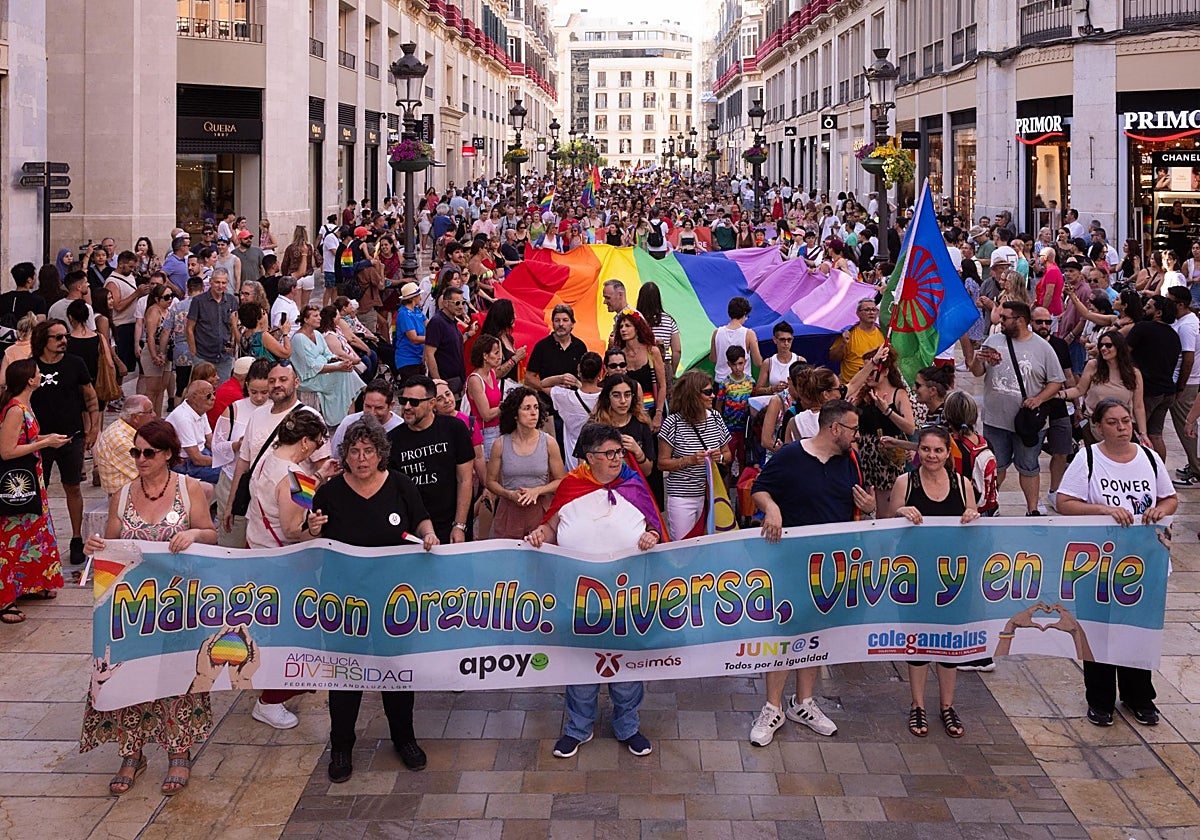 La manifestación por el Día del Orgullo LGTBI por el recorre el centro de Málaga.