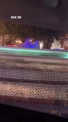 Turistas se bañan en la fuente de Puerto Banús