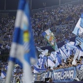 El Fondo Sur de La Rosaleda, en el partido frente al Mirandés de esta última temporada.