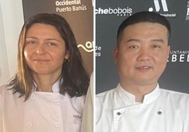 Heba Kharouf y Zhao Xiaowei.