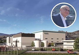 La imagen muestra a la futura fábrica y al CEO de Imec, Luc Van den Hove.