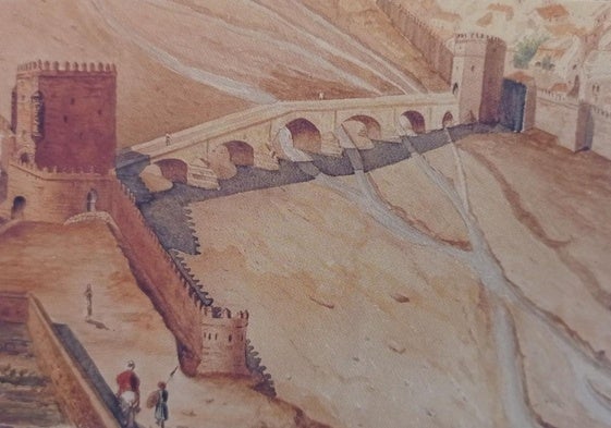 Reconstrucción ideal del puente de Santo Domingo, que se llevó la riada de 1661, por Emilio de la Cerda.