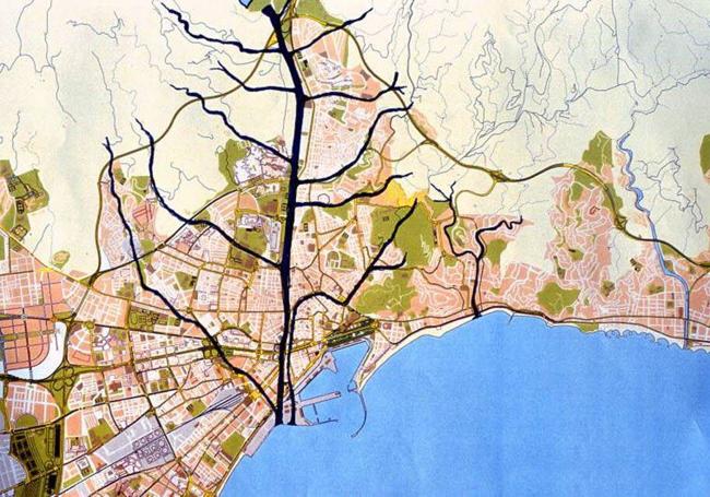 Esquema del río Guadalmedina y sus arroyos