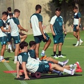 Los jugadores del Málaga se ejercitan la mañana de este jueves en la concentración de Estepona.