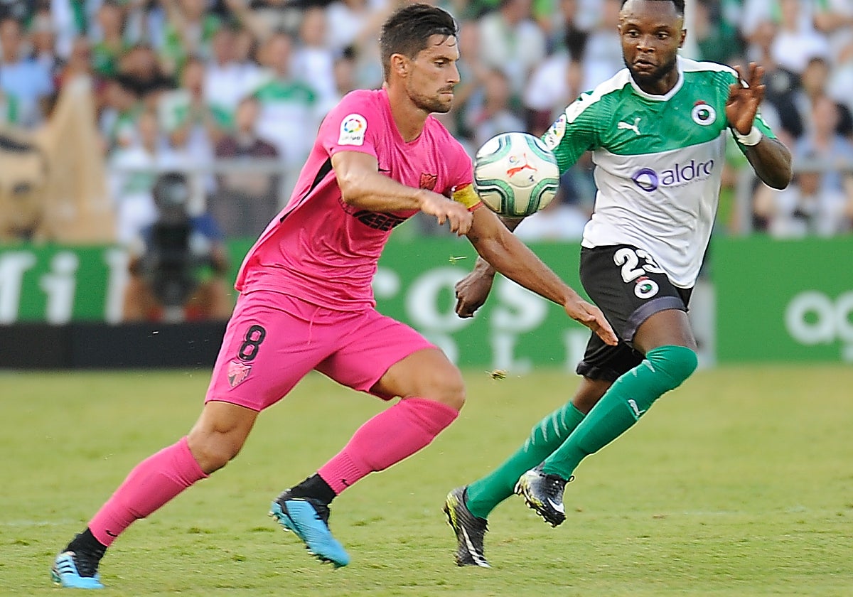 Adrián, autor del gol, en el partido del Málaga en Santander de la primera jornada liguera, saldada con un 0-1 marcado en el minuto 85.