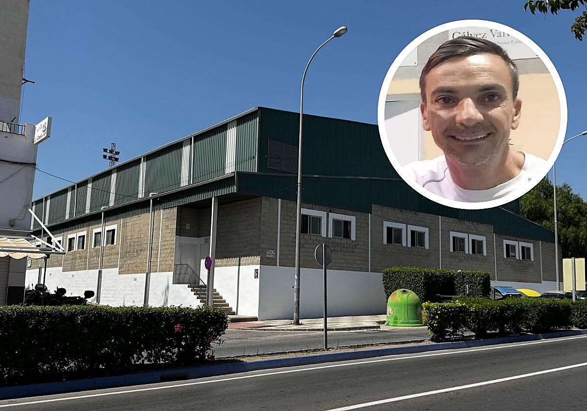 Imagen del pabellón cubierto del IES Sierra Almijara y en la parte superior derecha, una foto de 'Davilillo'.