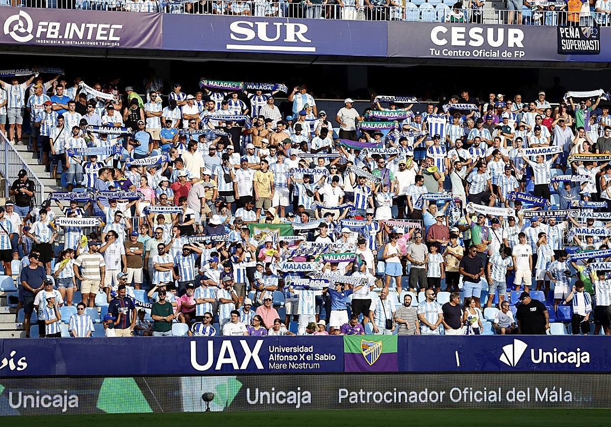 Imagen de un graderío de La Rosaleda durante el Málaga-Eibar de la primera jornada del campeonato.