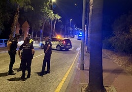 Agentes de la Policía Local de Marbella, la noche de autos, en el lugar del accidente.