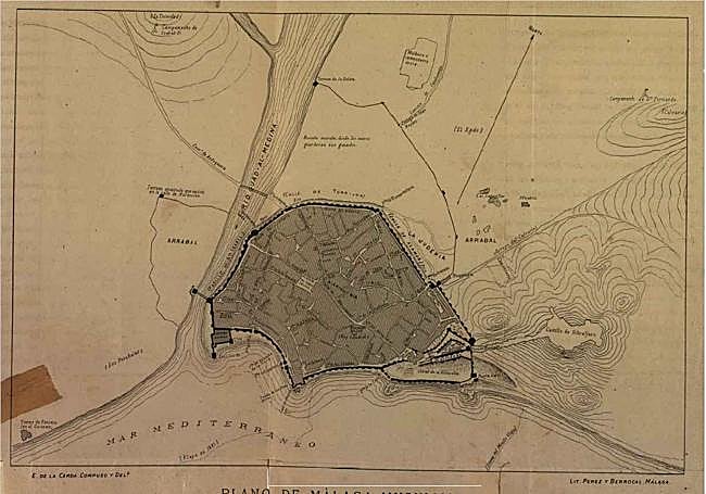 Plano de la Málaga musulmana, por Emilio de la Cerda.