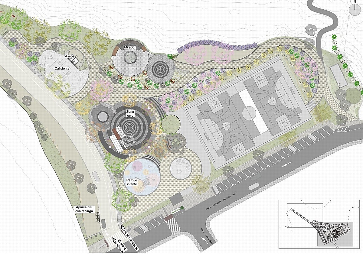 Plano de la segunda fase del proyecto, que contempla, entre otras cosas, una pista deportiva y un mirador.