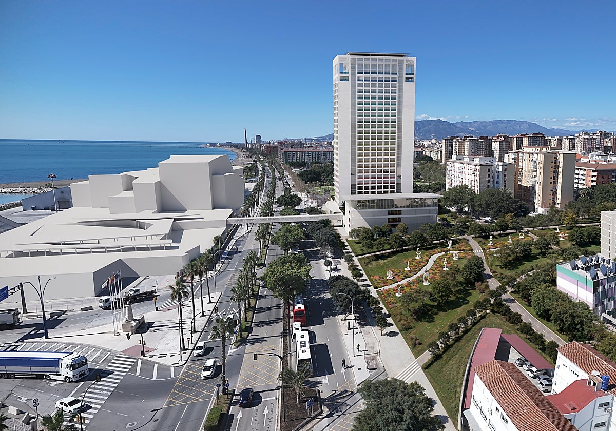 Recreación del proyecto hotelero de primer nivel que centra la propuesta del arquitecto José Seguí para la zona de El Bulto.
