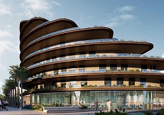 Edificio de planta circular proyectado para albergar 57 viviendas de renta libre y 82 de protección oficial.