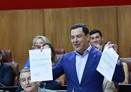 Moreno exhibe los conciertos sanitarios firmados en su día por María Jesús Montero.