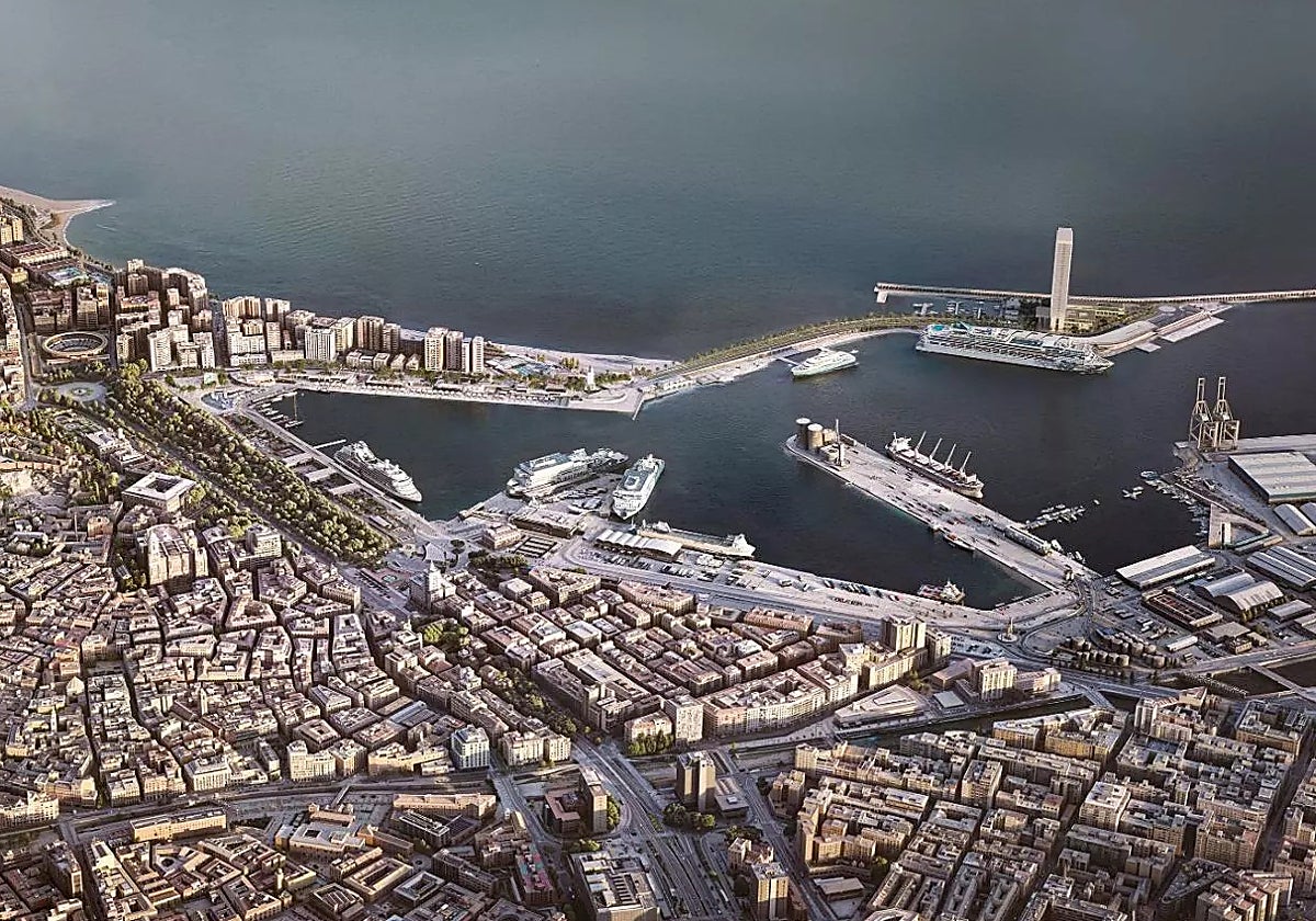 Maqueta básica con la propuesta de Chipperfield para la Torre del Puerto.