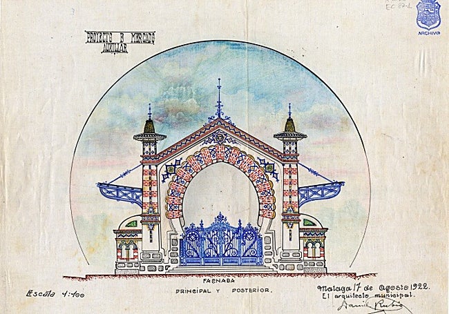 Plano de las portadas del mercado, elaborado por Daniel Rubio en 1922.