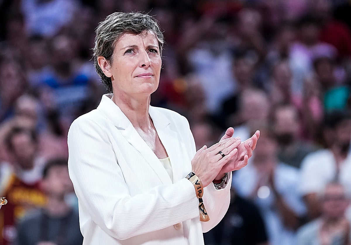 Elisa Aguilar, presidenta de la Federación Española de Baloncesto, durante el España-Alemania en Madrid de hace unas semanas.