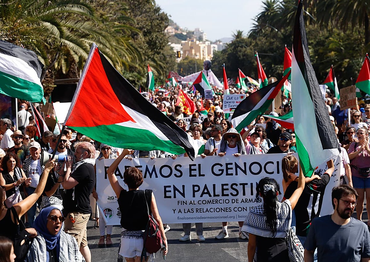 Imagen secundaria 1 - Diferentes momentos de la manifestación a favor de Palestina.