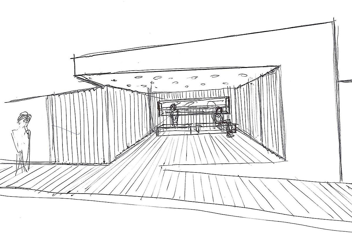 Boceto del proyecto de remodelación de la parada de autobuses de la piscina.