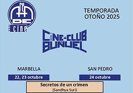 Cartel del Cine-Club Buñuel, que incluye proyecciones en el IES Río Verde y en el Centro de Música de San Pedro.