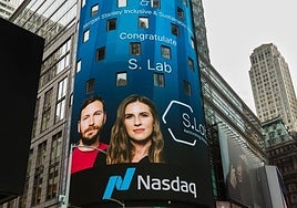 Anuncio en Times Square felicitando a S.Lab por su entrada en el programa de aceleración de Morgan Stanley.