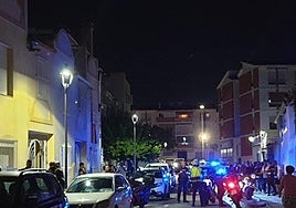 Imagen de los efectivos policiales, en la noche de este pasado viernes en la céntrica calle Burgos de Vélez-Málaga.