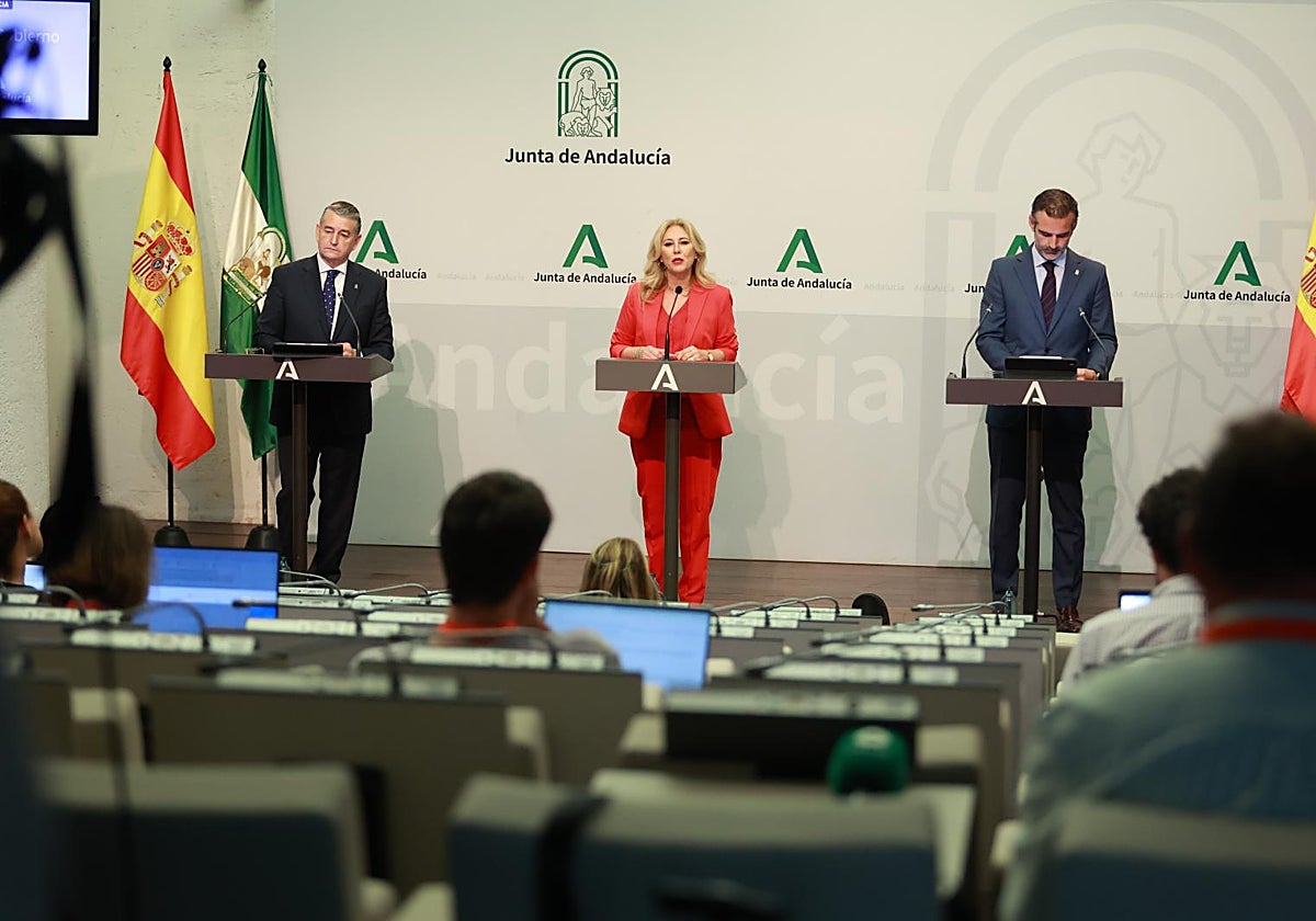 Antonio Sanz, Carolina España y Ramón Fernández-Pacheco, este miércoles tras el Consejo de Gobierno.