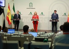 Antonio Sanz, Carolina España y Ramón Fernández-Pacheco, este miércoles tras el Consejo de Gobierno.
