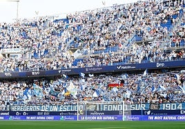 Aficionados del Málaga en La Rosaleda en el partido ante el Eibar de esta temporada.