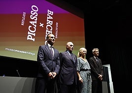 Miguel López-Remiro, Bernard Ruiz-Picasso, Patricia del Pozo y José M. Domínguez, en la presentación este viernes en el auditorio del MPM.