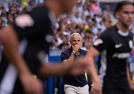 Pellicer da instrucciones a sus jugadores en el duelo frente al Andorra.