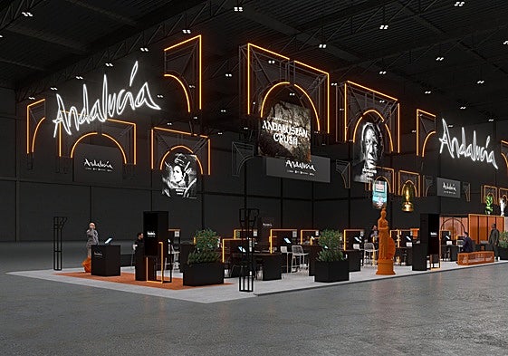 Imagen virtual del expositor de Andalucía en el recinto ferial Excel de Londres.