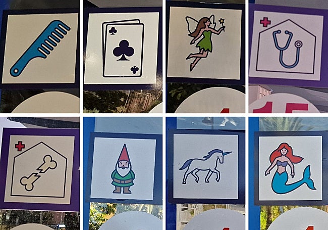 Montaje con varios de los pictogramas en las marquesinas, recopilados por Escudero.