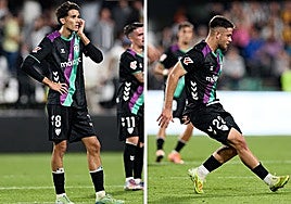 Juanpe y Dani Lorenzo, durante el partido frente al Castellón.