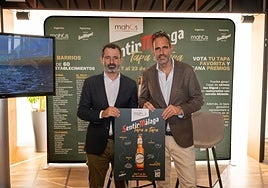 Javier Frutos, presidente de MAHOS; y Javier Cochón, director regional de Andalucía Mahou San Miguel, durante el acto de presentación del evento en La Sole del Pimpi.