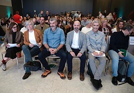 Lola Navarro, vicesecretaria general de UGT; Leire Iglesias, directora general de Sepes; Óskar Martín, secretario general de UGT Andalucía; Francisco Javier Salas, subdelegado del Gobierno; y Antonio González, secretario general de UGT Málaga.