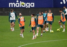 Los jugadores del Málaga, durante el entrenamiento del viernes en La Rosaleda.