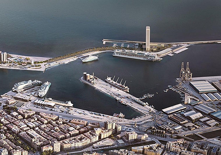 Recreación de la torre del Puerto en Málaga.