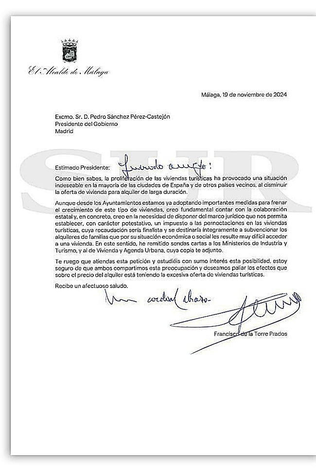 La carta a Sánchez, en noviembre del año pasado.