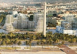 Recreación del proyecto de La Térmica, con el hotel, a la derecha.