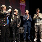 Alexey Pajitnov, junto a Henk Rogers, Francisco Salado y Javier Ramos.