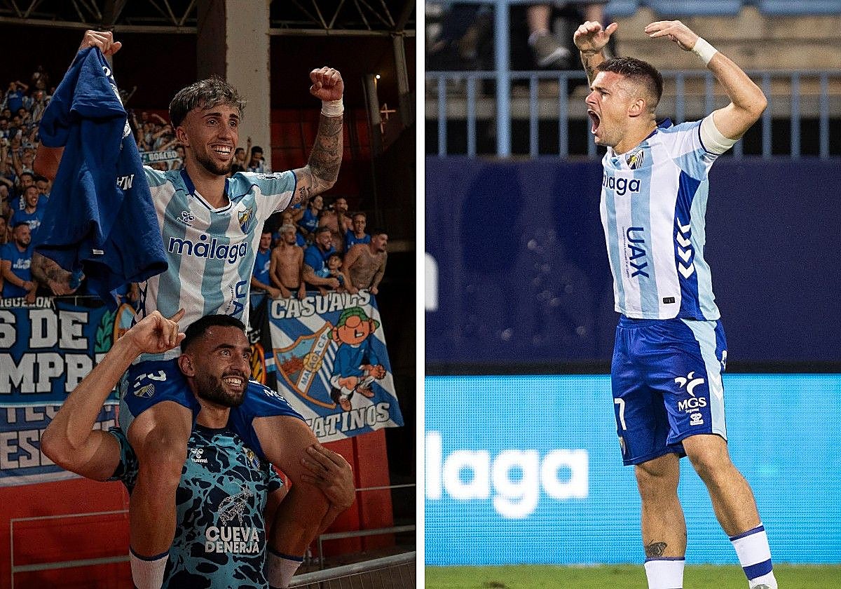 Larrubia, a los hombros de Galilea, y Rafa, tras marcar su gol de 'chilena'.