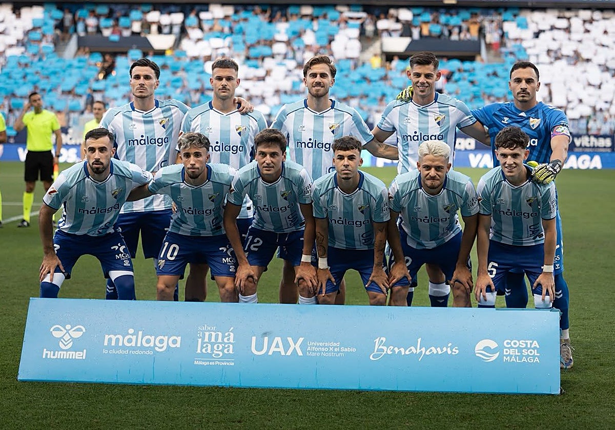Alineación del Málaga en último partido en La Rosaleda, en la ida de los 'play-off' de ascenso a Primera.