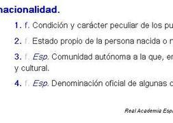 La RAE reconoce el error en su diccionario en la web al definir el término 'nacionalidad'