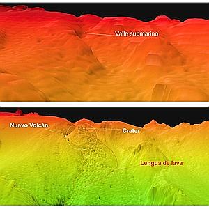 Relieve del fondo del mar antes y después de la erupción en la isla de El Hierro. / Efe